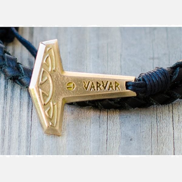 Оригинальный мужской браслет в славянском стиле с молотом тора Varvar Pagan Hammer round black, фото 2
