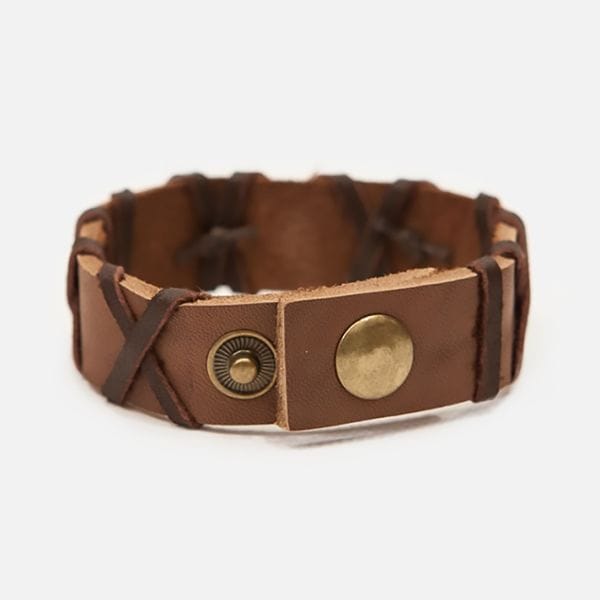 Кожаный браслет с плетением и топором коричневый Woodsman Cross Brown, фото 1